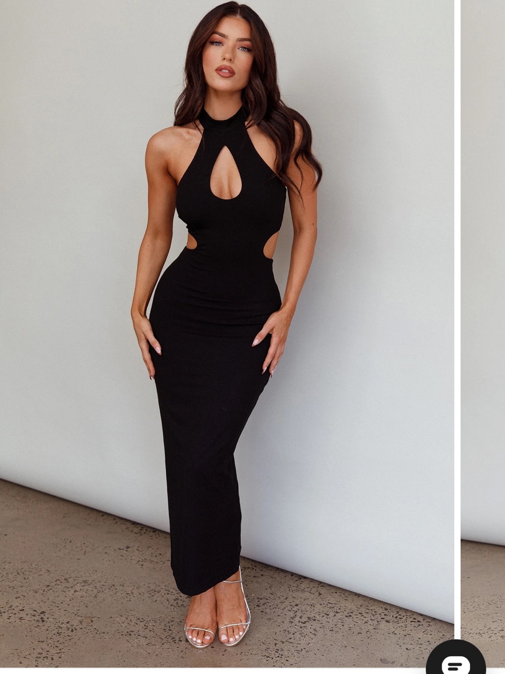 NWT XS Selfie Leslie Estrella Keyhole Ribbed Cutout Halter Midi Dress